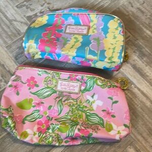 Lilly Pulitzer Estee Lauder Makeup Bag Pink Green Gold Floral Blue Yellow Set
